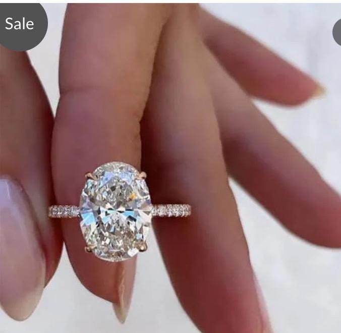 Oval Cut Moissanite Engagement Ring 10Ct  with Band