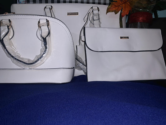 3 Piece White Tote Purse