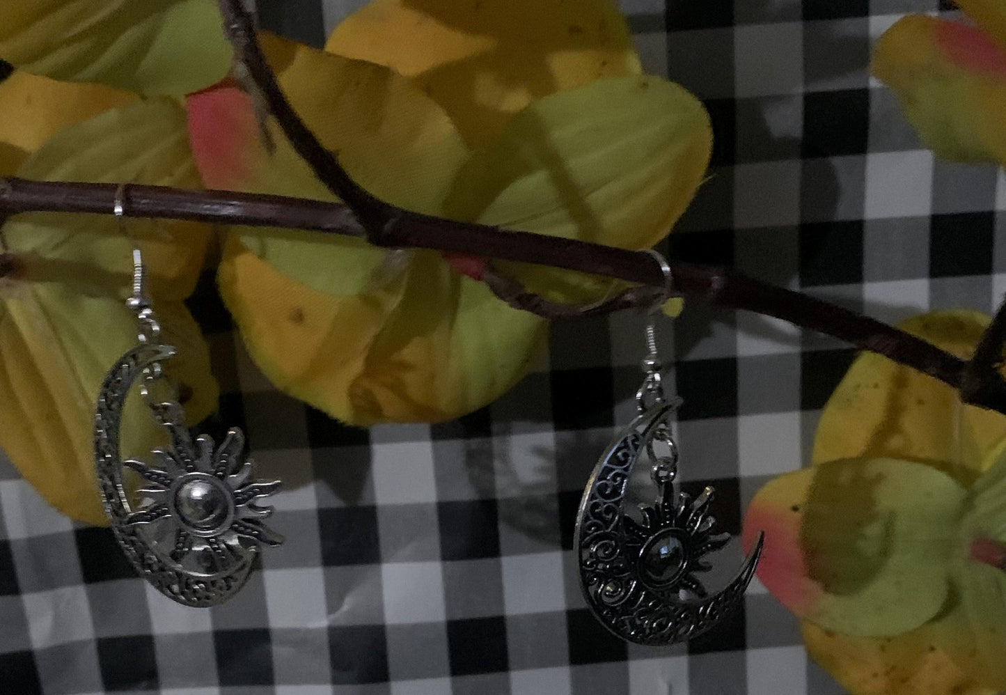 Sun and Moon Crescent Pair of Earrings