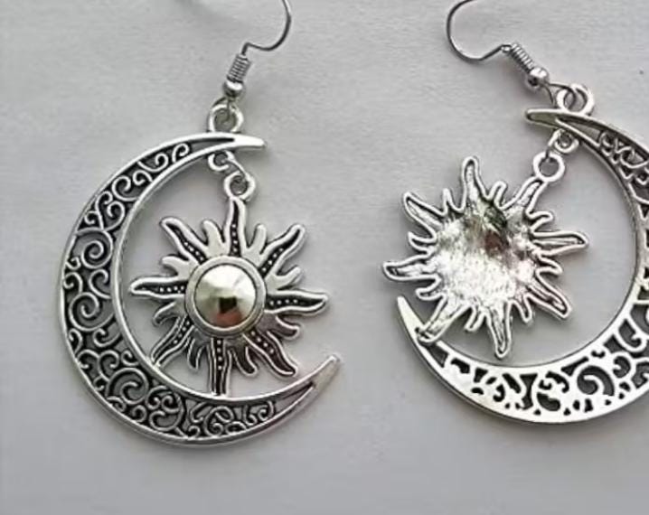 Sun and Moon Crescent Pair of Earrings