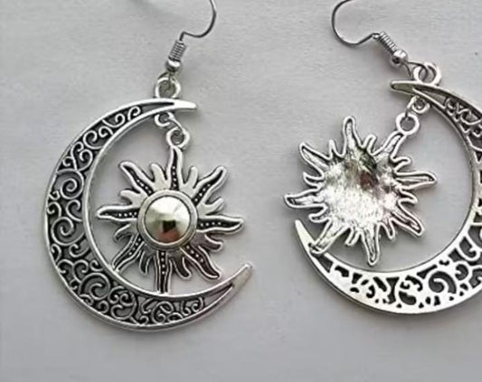 Sun and Moon Crescent Pair of Earrings