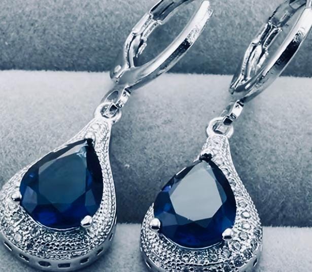 Teardrop Blue Dangle Earrings