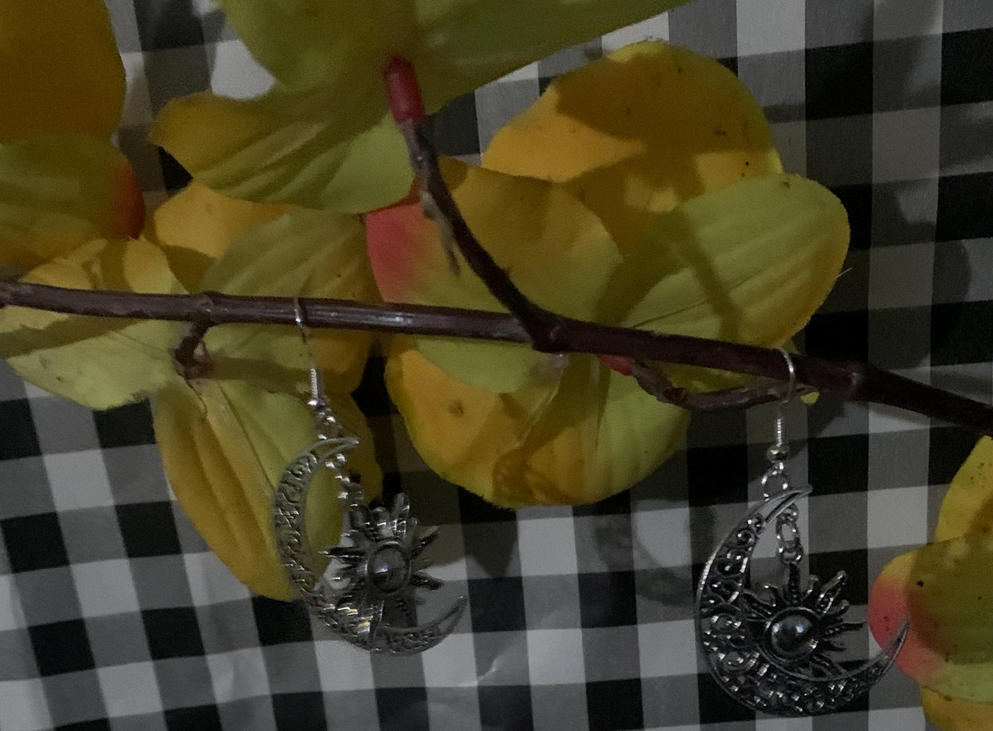 Sun and Moon Crescent Pair of Earrings